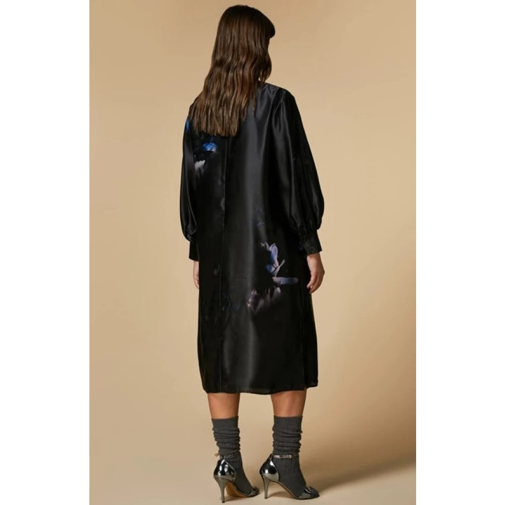 Marina Rinaldi Zijden Satijnen Midi Jurk met Exclusieve Print Black Dames