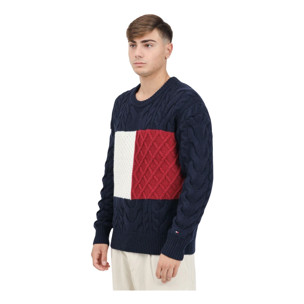 Tommy Hilfiger Color-block Ronde Hals Trui Blue Heren