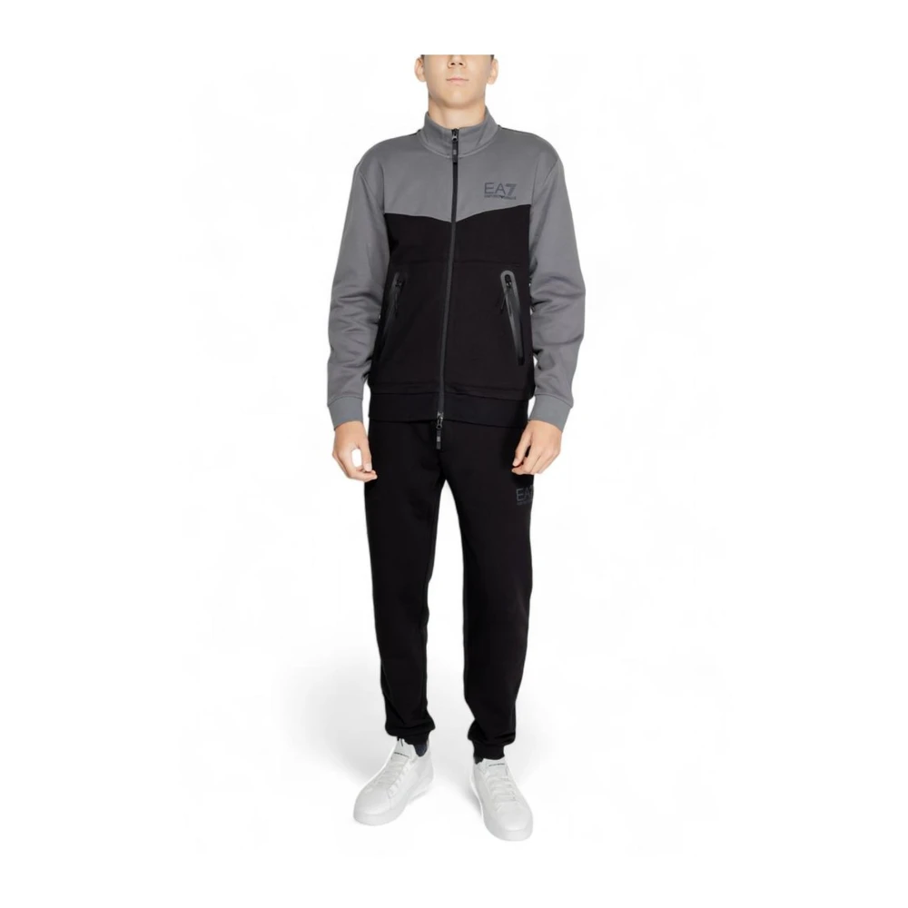 Emporio Armani EA7 Zwarte katoenen sweatsuit met comfortabele pasvorm Black Heren