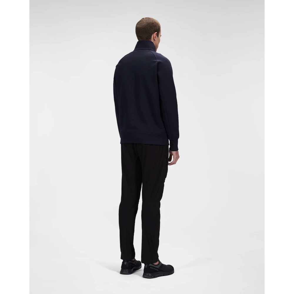 C.P. Company Diagonal Raised Fleece Stand Collar Sweatshirt Blue Heren