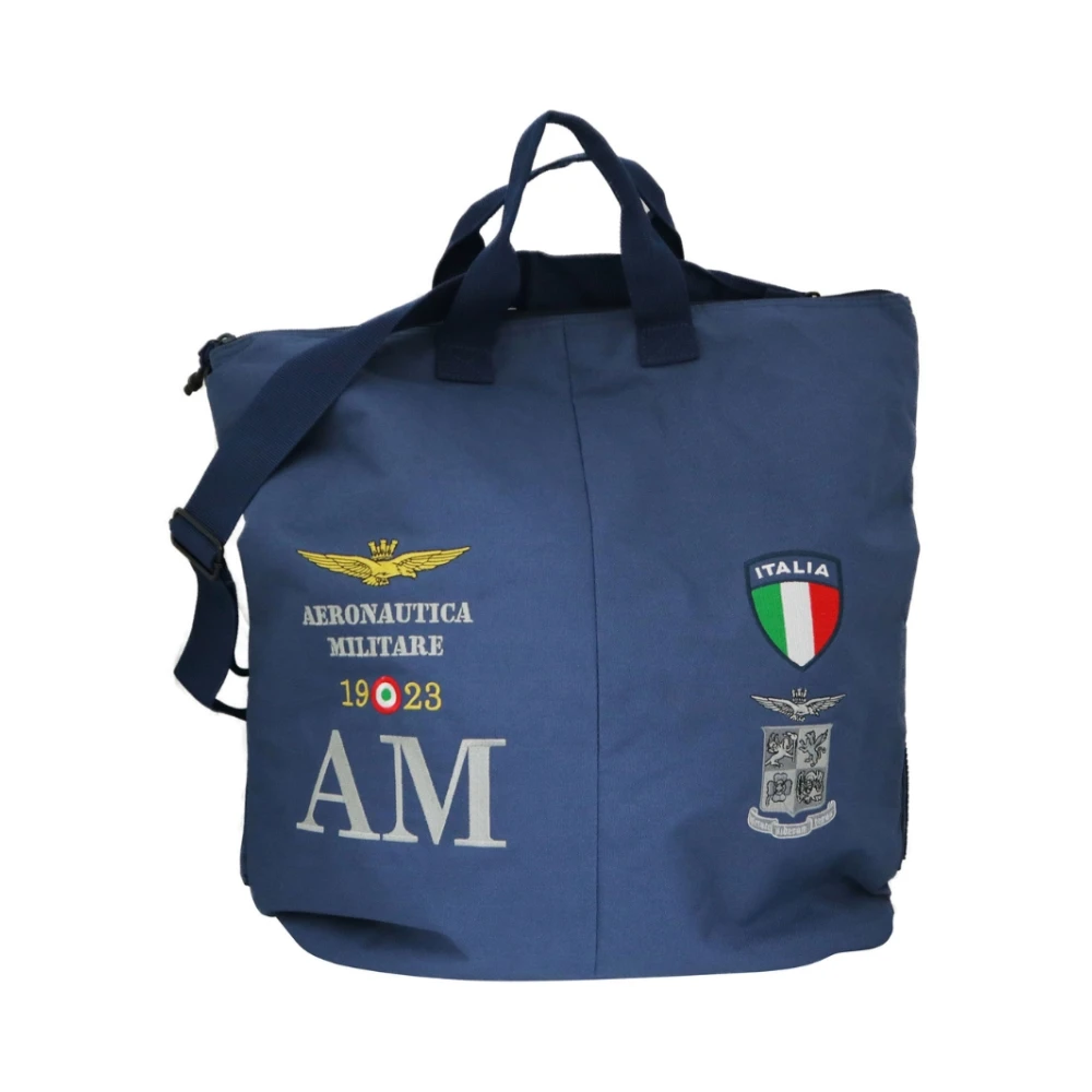 Aeronautica militare Blauwe Messenger Tas Waterdicht met Geborduurde Patches Blue Heren