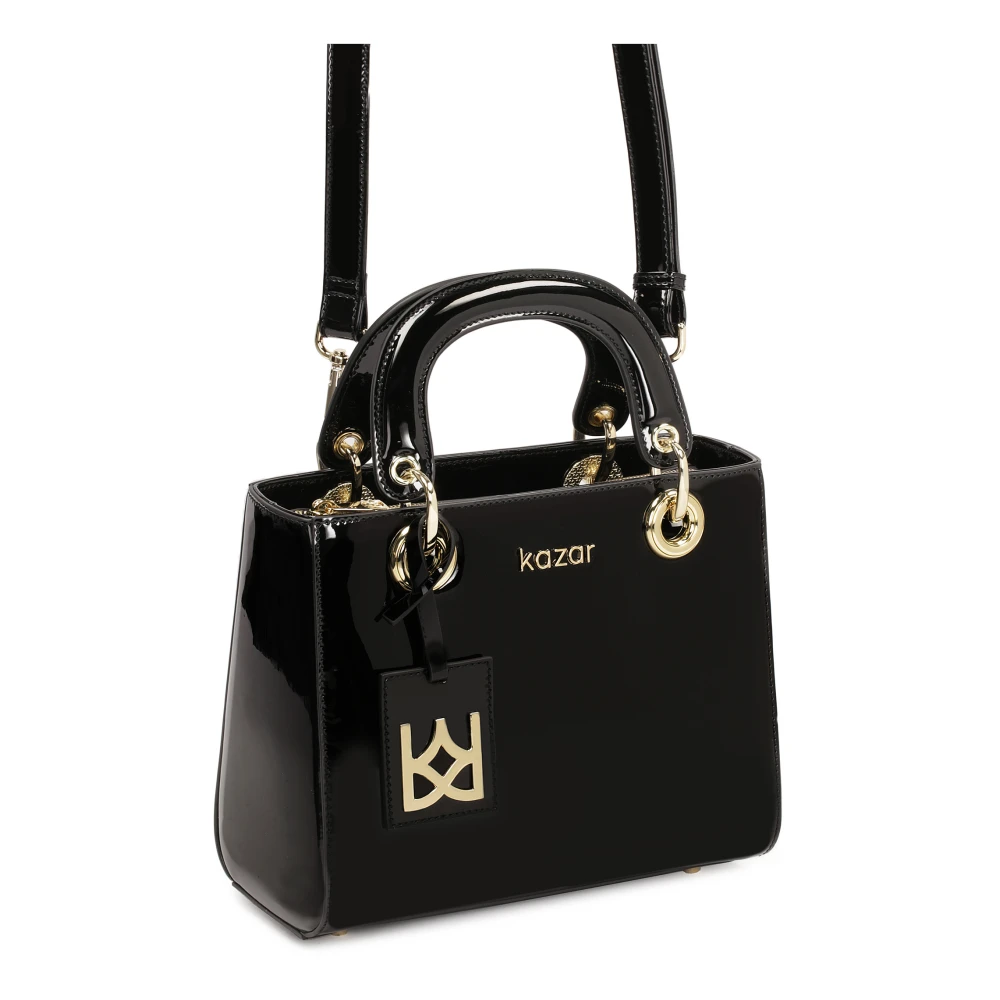Kazar Zwarte gelakte handtas met handvatten en riem Black Dames