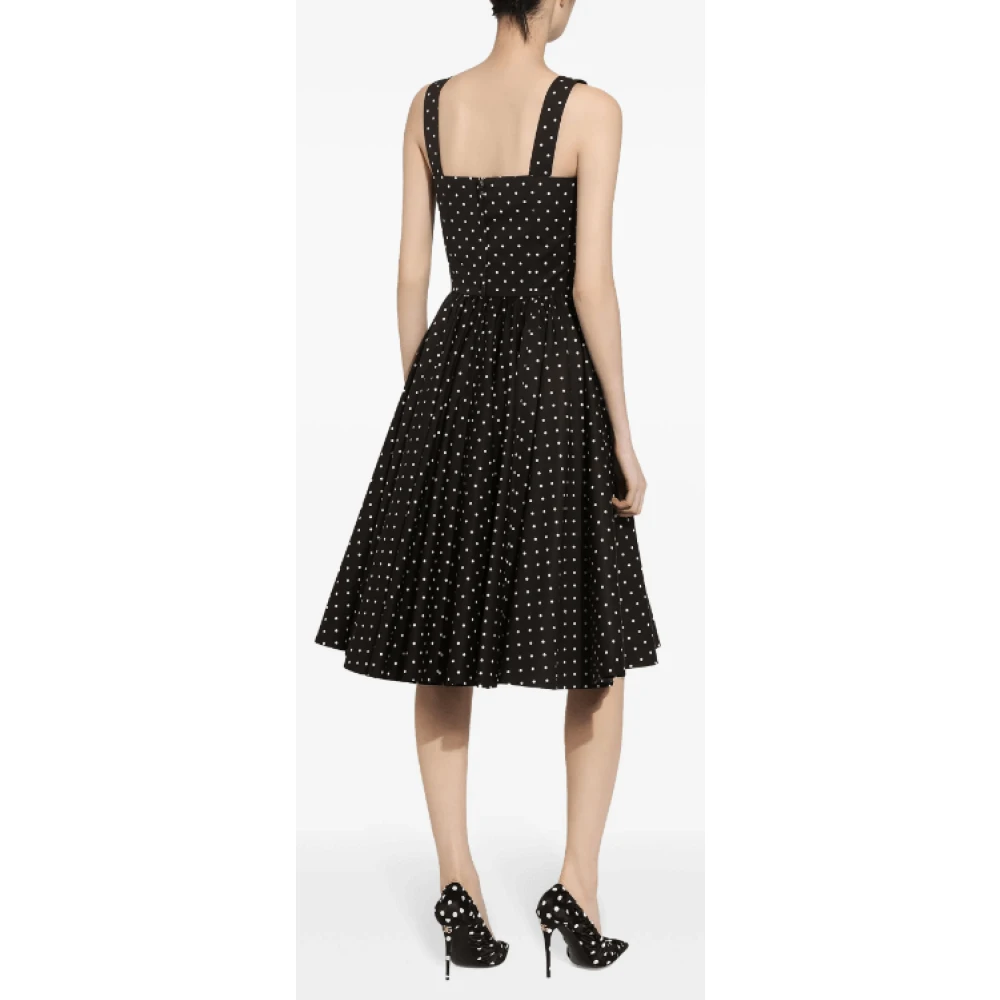 Dolce & Gabbana Polka Dot Katoenen Midi Jurk Black Dames