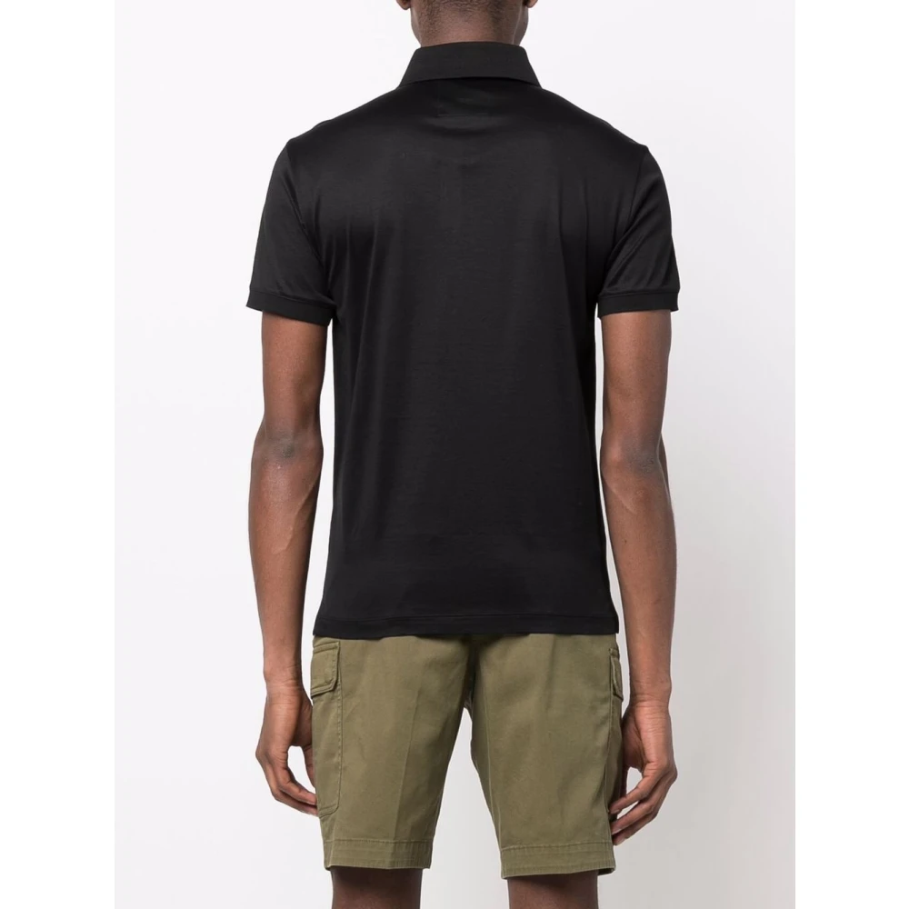 Emporio Armani Zwarte Katoenmix Geborduurd Logo Polo Black Heren