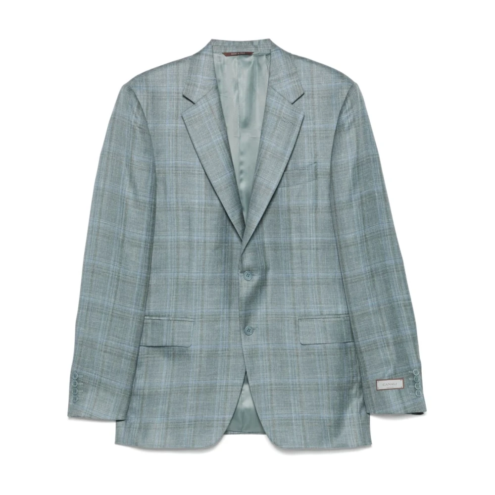 Canali Turquoise Blauw-Groen Geruite Blazer Green Heren