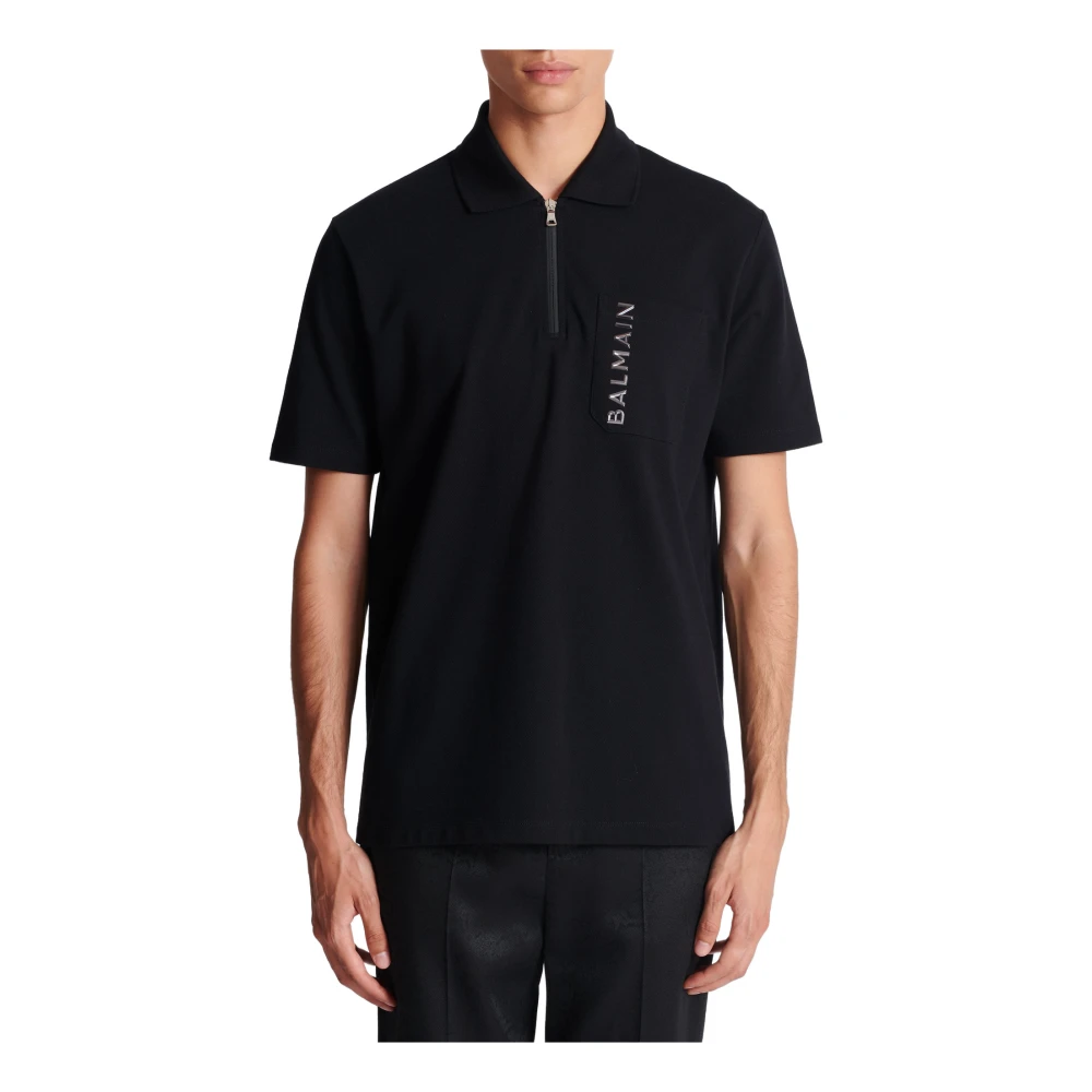 Balmain Gelamineerde Rits Polo Black Heren
