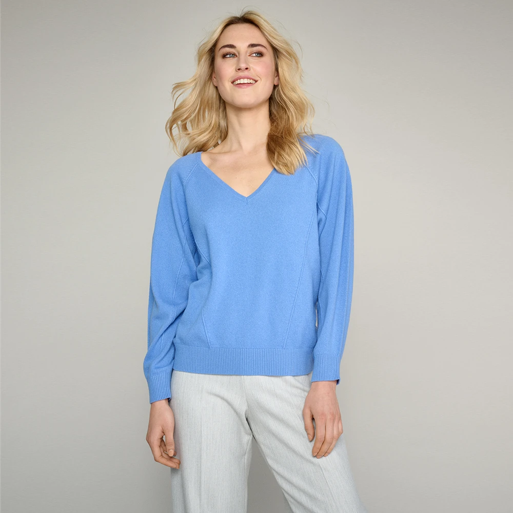 Marie Méro Blauwe V-hals wollen trui Blue Dames