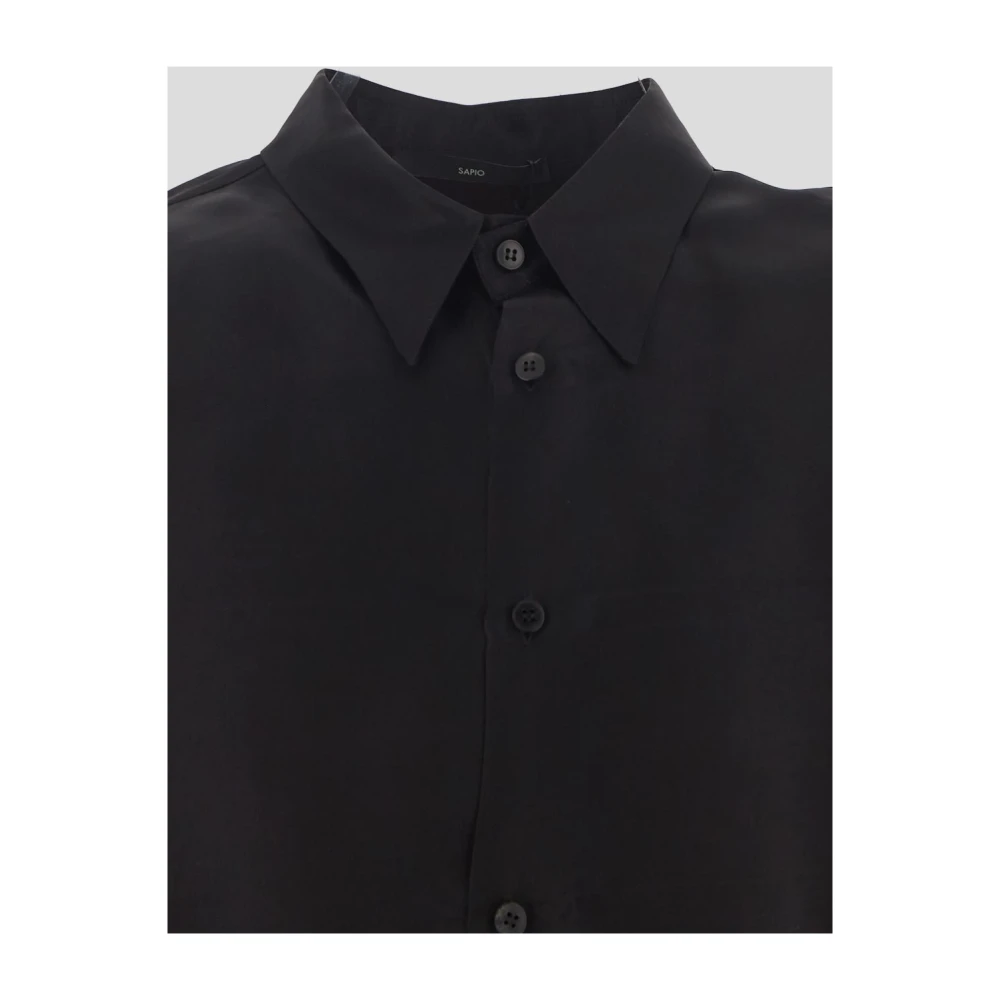Sapio Zwarte zijden shirt met lange mouwen Black Dames