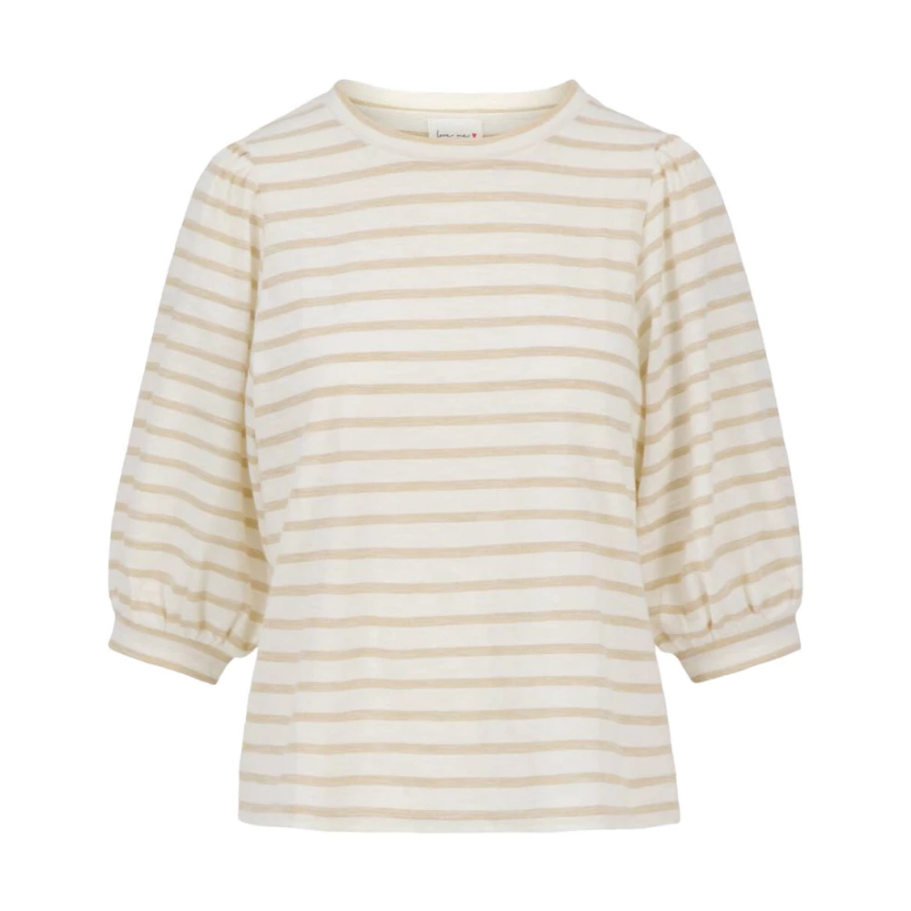 Zusss Gestreepte Pofmouw Jersey Top Beige Dames