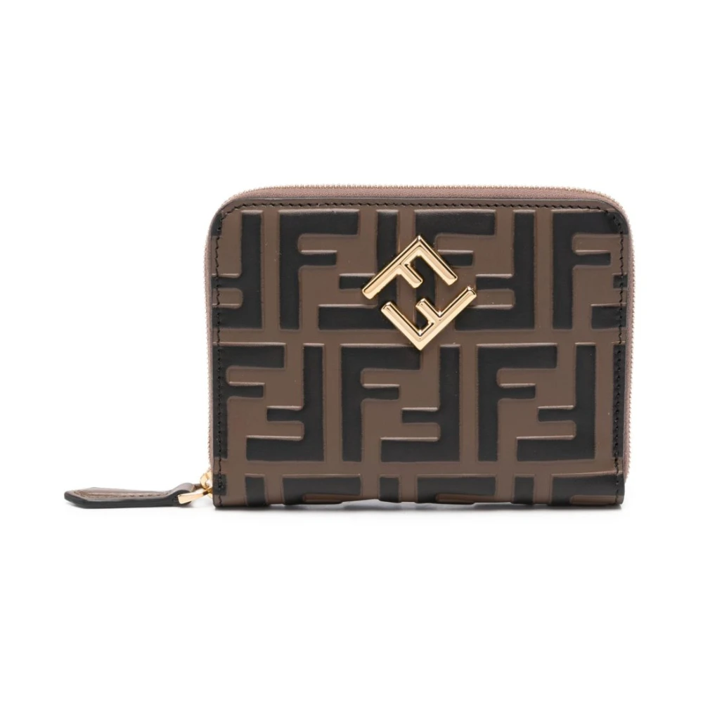 Fendi Women's Brown Wallets & Cardholders, One Size, Ff Diamonds Zip Around Medium Leather