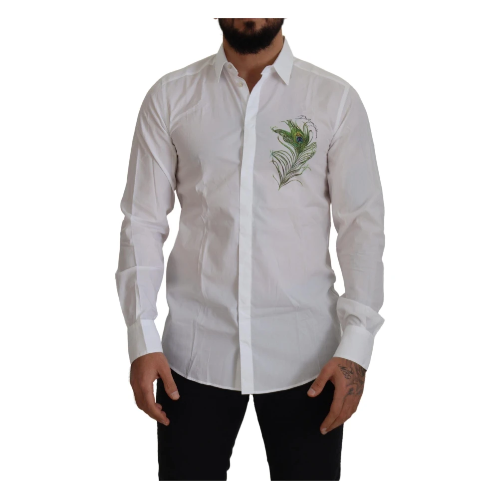 Dolce & Gabbana Men's White Elegant Peacock Feather Shirt