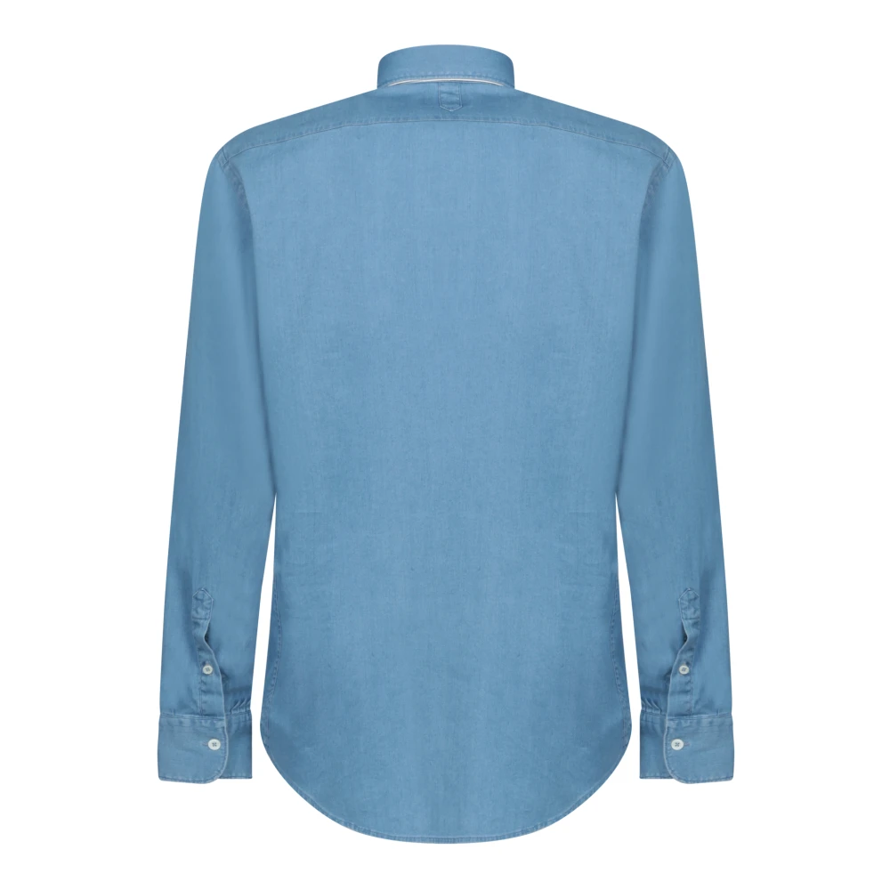 Canali Denim Overhemd met Voorknoopsluiting Blue Heren