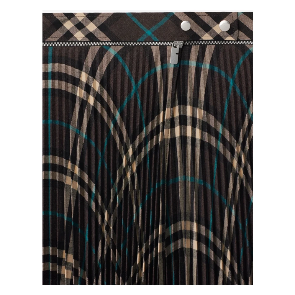 Burberry Groene Wollen Blend Geruite Geplooide Rok Green Dames