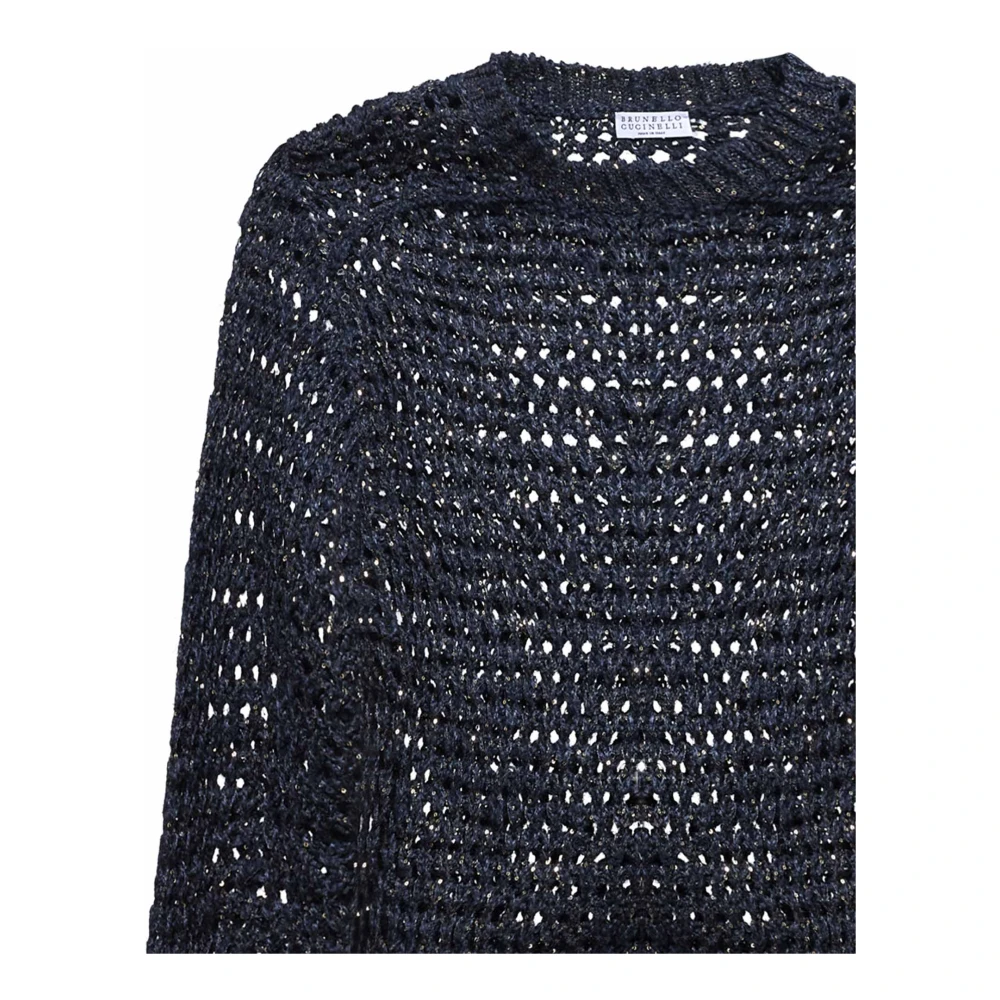BRUNELLO CUCINELLI Blauwe Pailletten Gebreide Trui Blue Dames