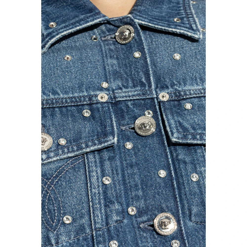 Versace Spijkerjasje met glinsterende applicaties Blue Dames