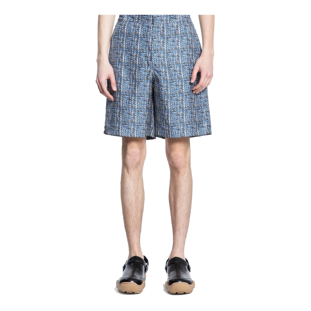 Fendi Zijden Blauwe Shorts Ss22 Blue Heren