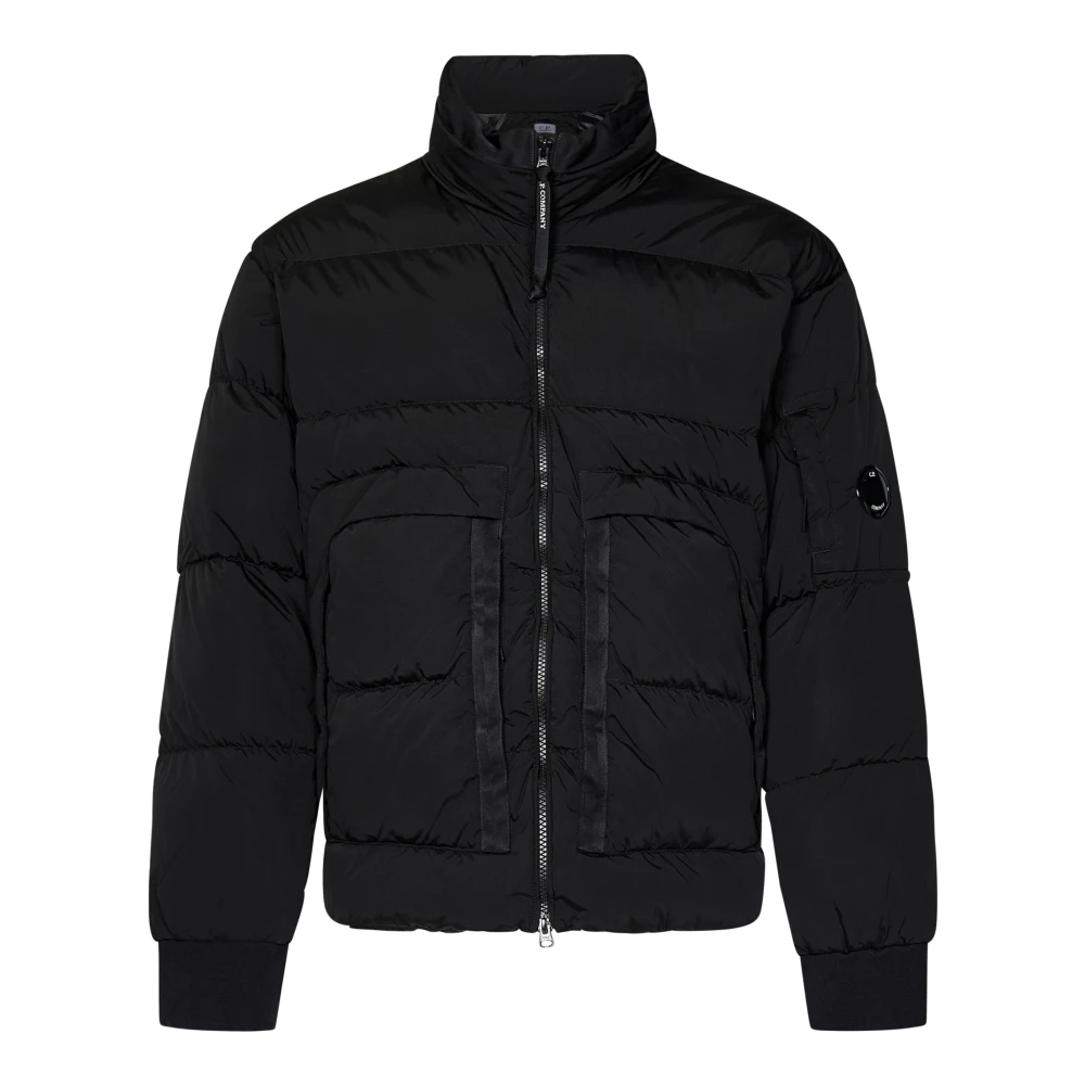 C.P. Company Zwarte Gewatteerde Hoge Kraag Jas Black Heren