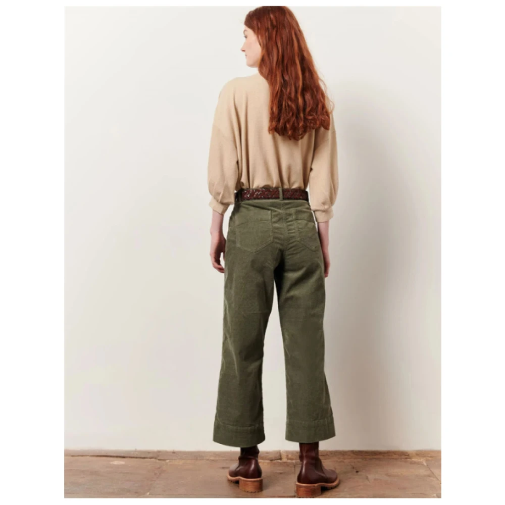 Sessun Crop en wijde pijpen katoenen fluwelen broek Green Dames