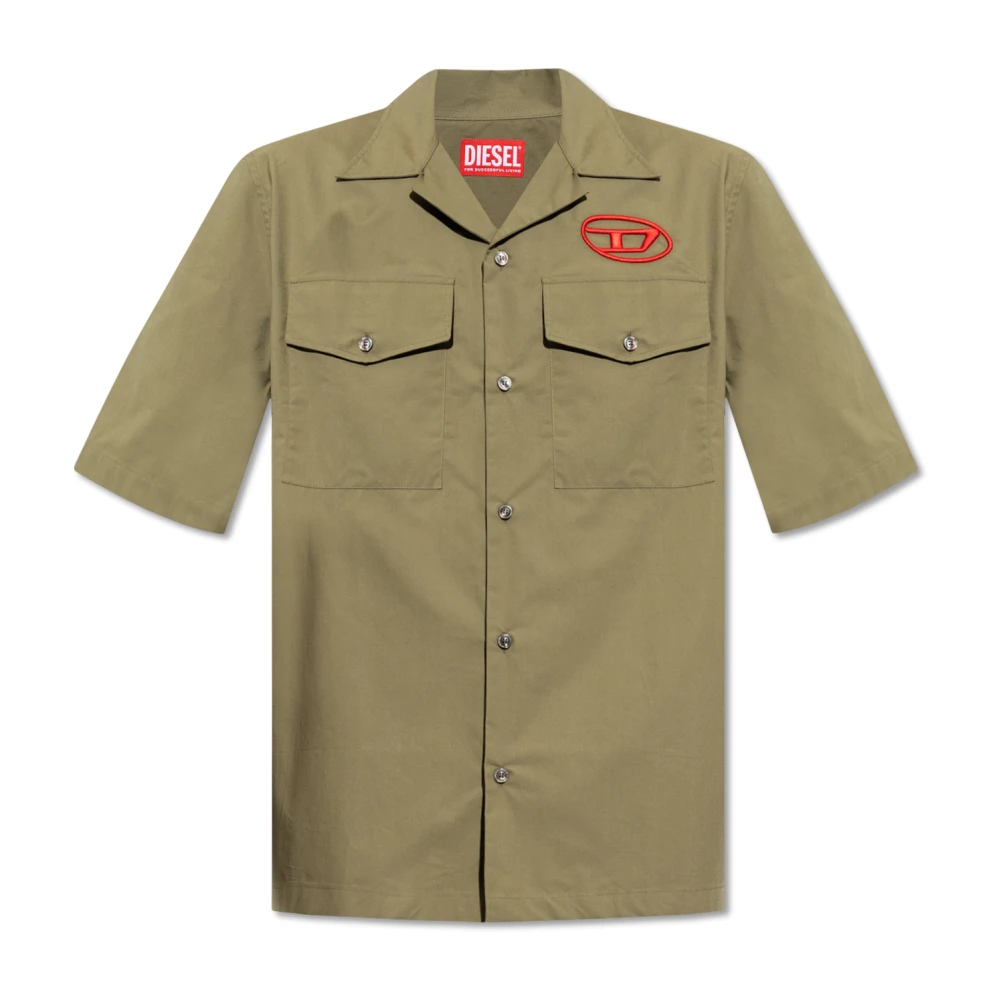 Diesel Bowling shirt with embroidered logo Green Heren