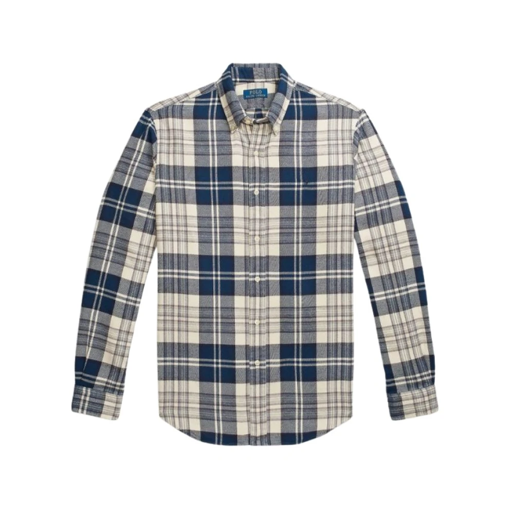 Ralph Lauren Flanellen Shirt Ruiten Offwhite Marineblauw Multicolor Heren