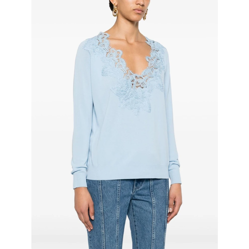 Ermanno Scervino Heldere Blauwe V-Hals Trui Blue Dames