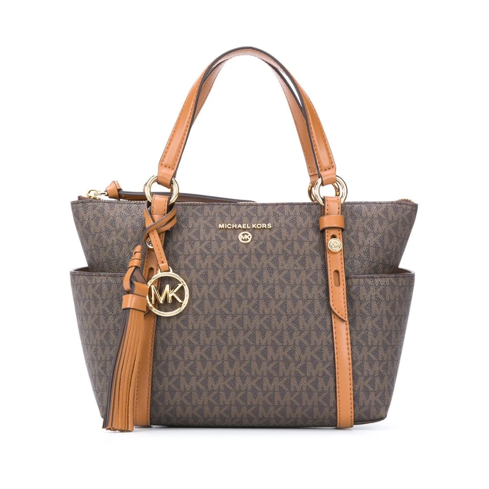Michael Kors Bruin Leren Tote Tas met Logo Brown Dames