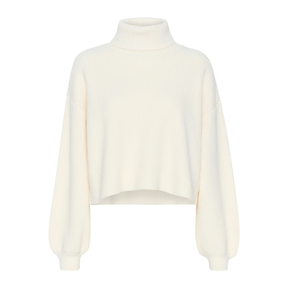 Gestuz Women's White Short Pullover Jumper With Puff Sleeves - Turtlenecks - Xs - Knitwear