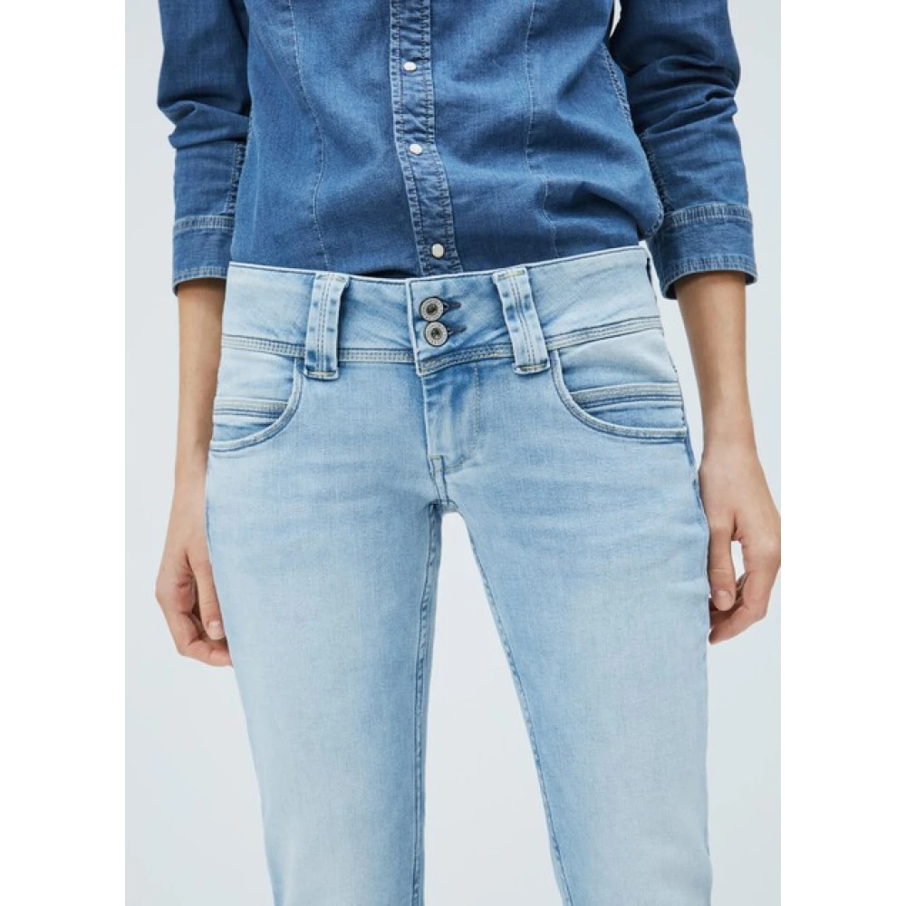 Pepe Jeans Blauwe Denim Power Stretch Straight Leg Broek Blue Dames