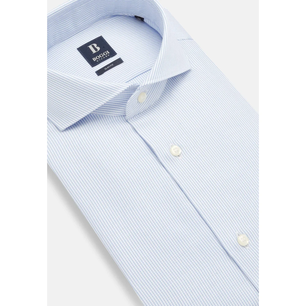 Boggi Milano Dobby gestreept overhemd met Napels-kraag slim fit Blue Heren