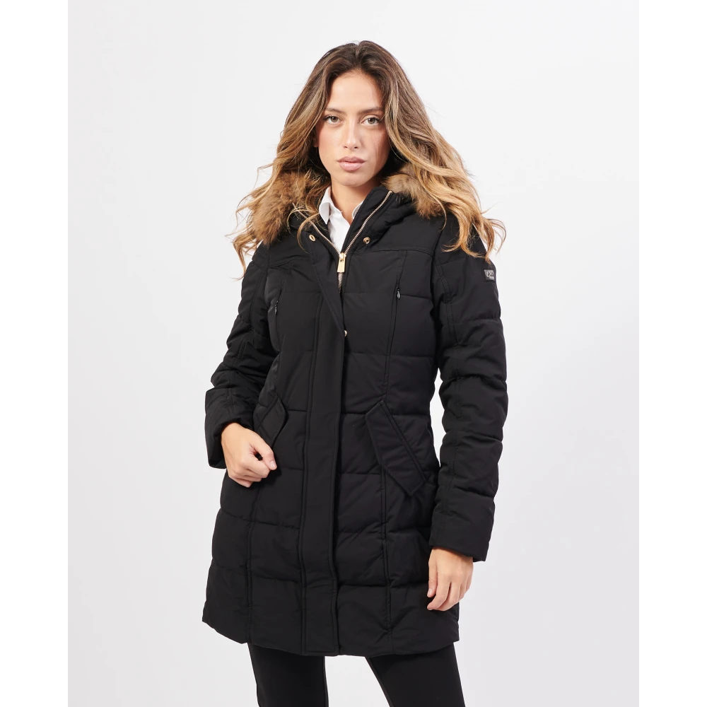 YES ZEE Lang gewatteerde capuchonjas zwart Black Dames