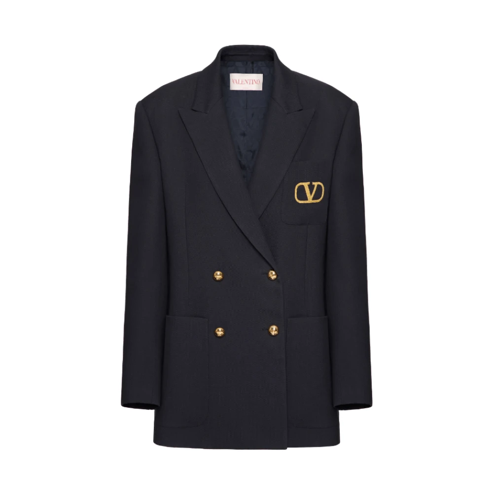 Valentino Navy Blauwe Wollen Blazer met VLogo Blue Dames