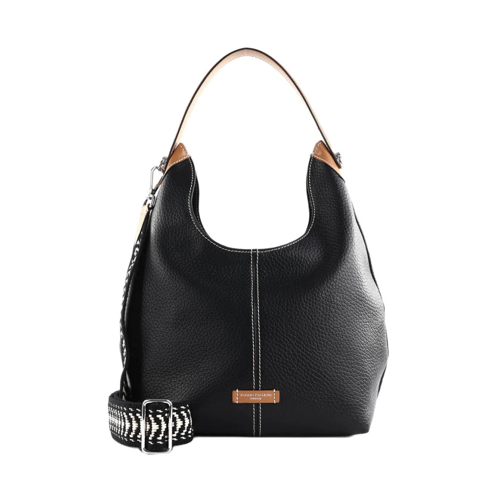 Gianni Chiarini Stijlvolle Zwarte Leren Schoudertas Black Dames