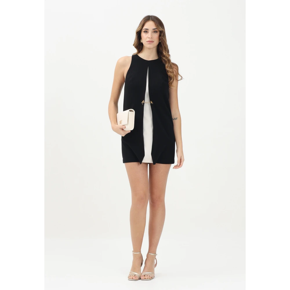 Elisabetta Franchi Zwarte Mouwloze Jurk met Contrastpaneel Black Dames