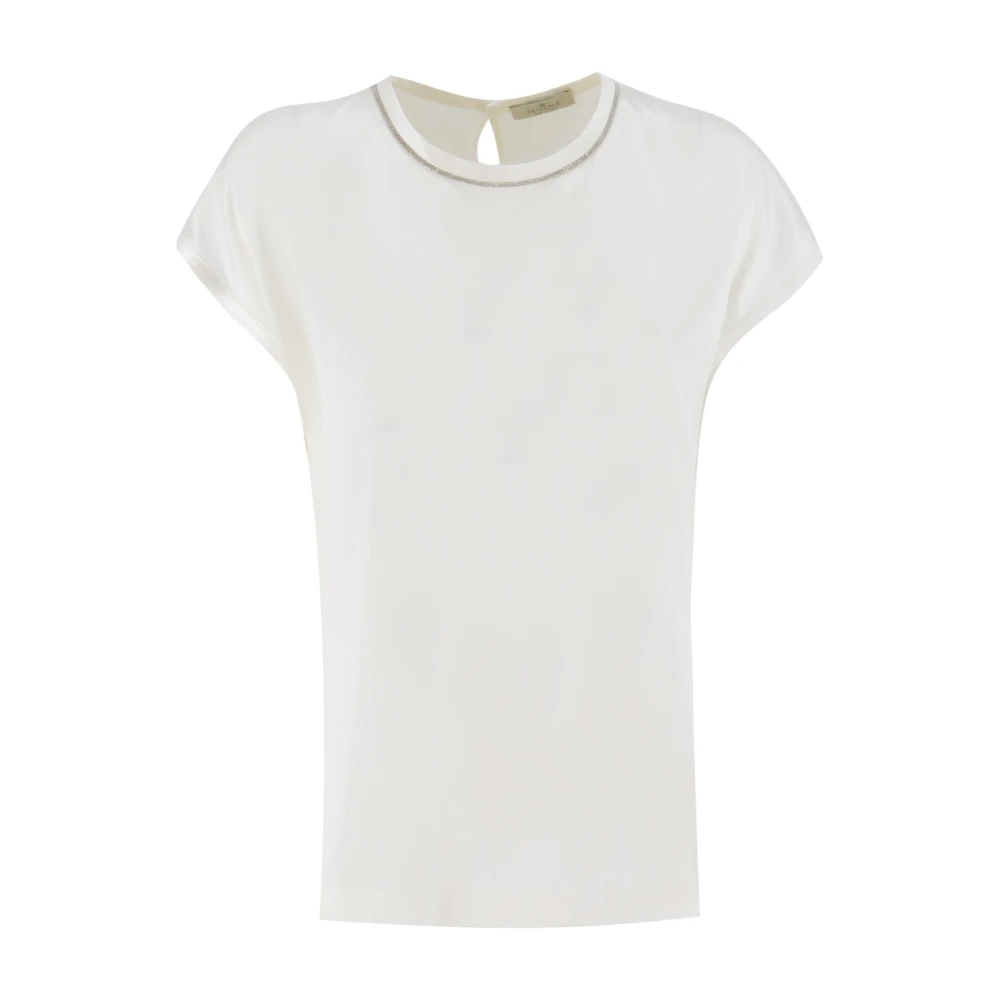 Panicale Klassieke Crew Neck T-shirt met Lurex-details Beige Dames