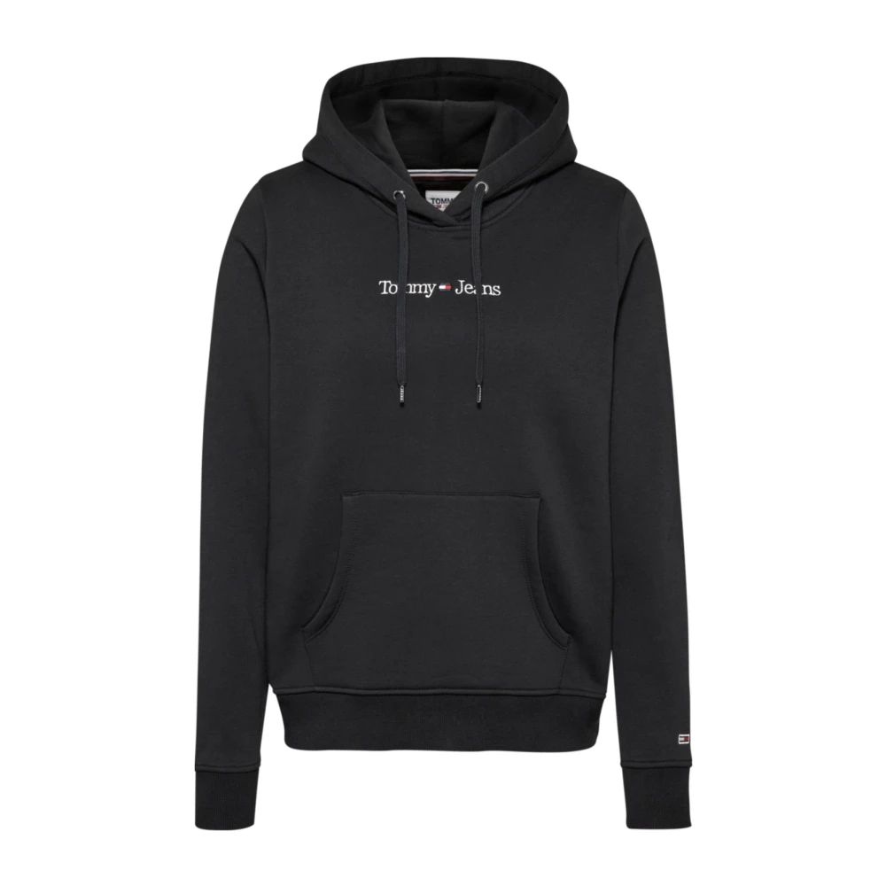Tommy Jeans Women's Black Hoodies,, Linear Hooded Cotton Sweatshirt Large