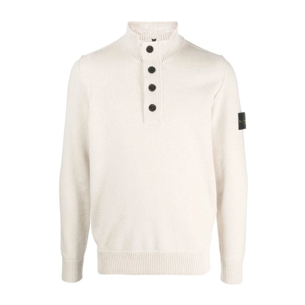 Stone Island Beige Gebreide Trui met Hoge Kraag Beige Heren