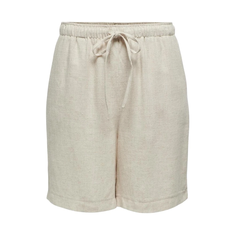Only Linnen Pull-Up Shorts in Moonbeam Beige Dames