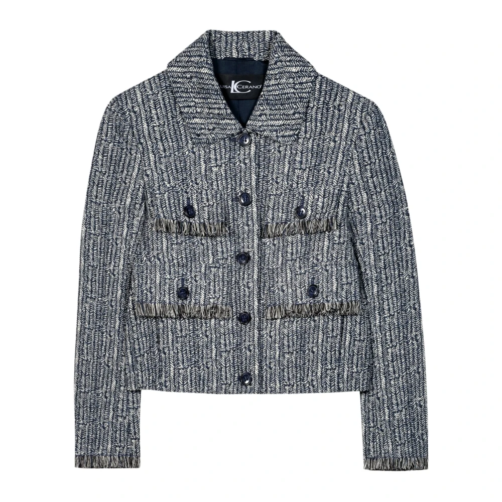 LUISA CERANO Korte jas met visgraatpatroon Blue Dames