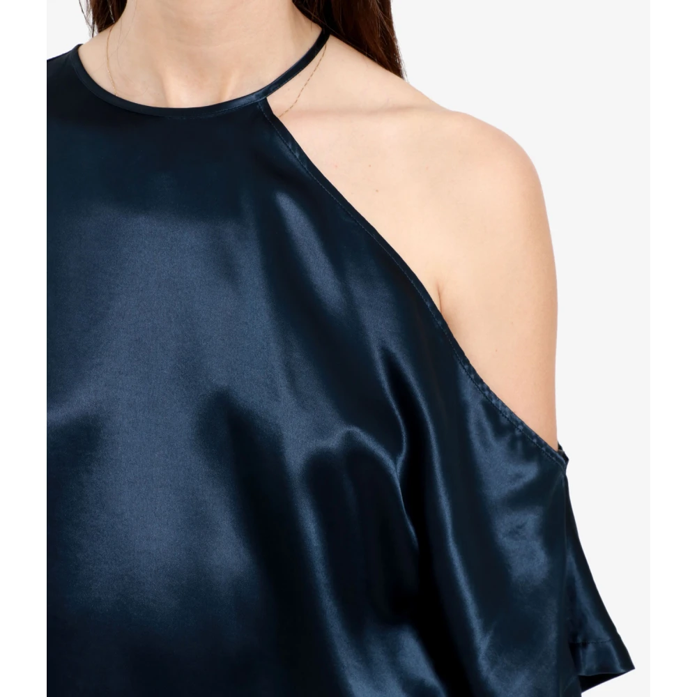 Erika Cavallini Blauwe Satijnen Shirt met Ronde Halslijn Blue Dames