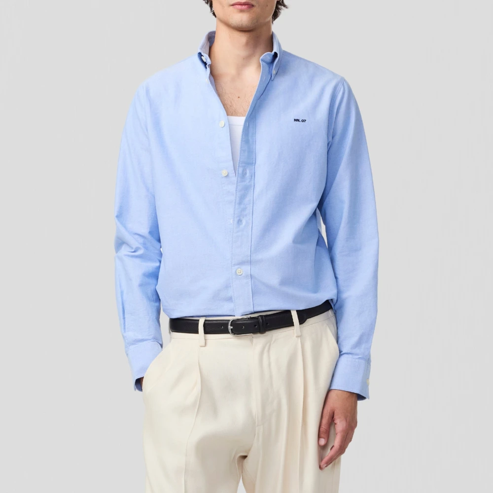 Nn07 Lichtblauwe Oxford Overhemd met parelmoerknopen Blue Heren