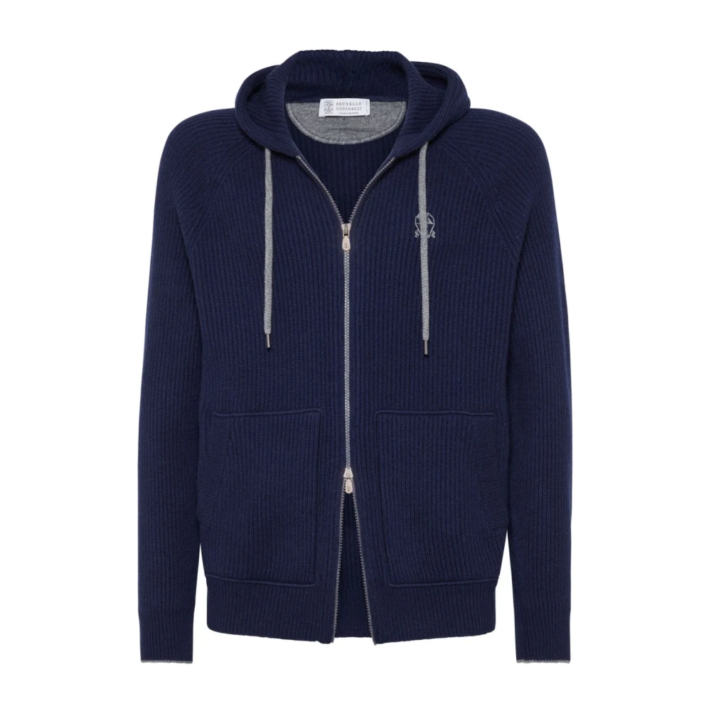 BRUNELLO CUCINELLI Navy Blauwe Kasjmier Trui met Rits Blue Heren