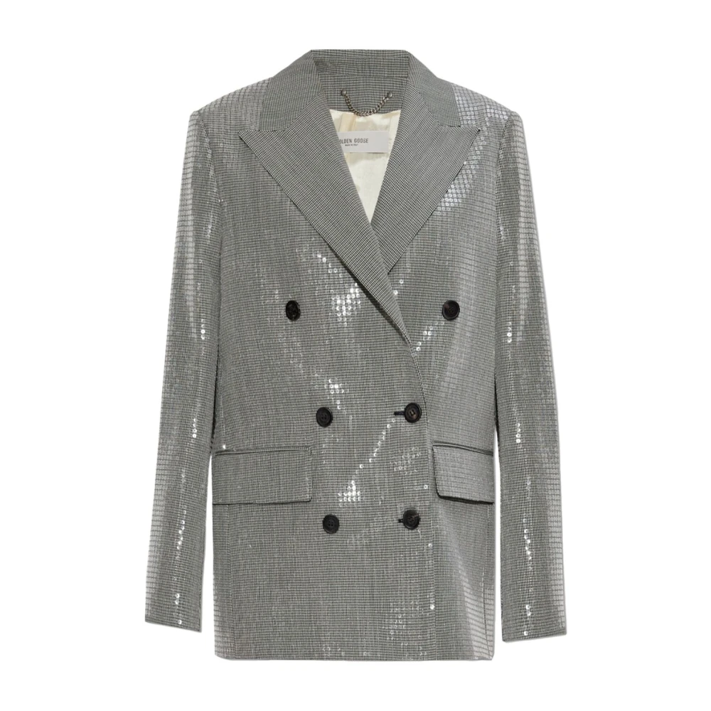 Golden Goose Women's Gray Blazers, Xs, Check Pattern Grey Blazer With Silver-Tone Buttons