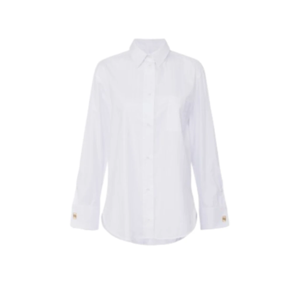 Elisabetta Franchi Gestreepte Poplin Shirt met Gouden Manchetknoop White Dames