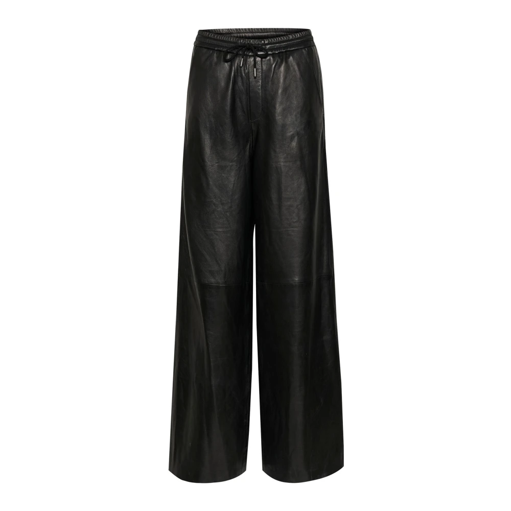 Gestuz Zwarte Leren Wijde Pijp Broek Black Dames