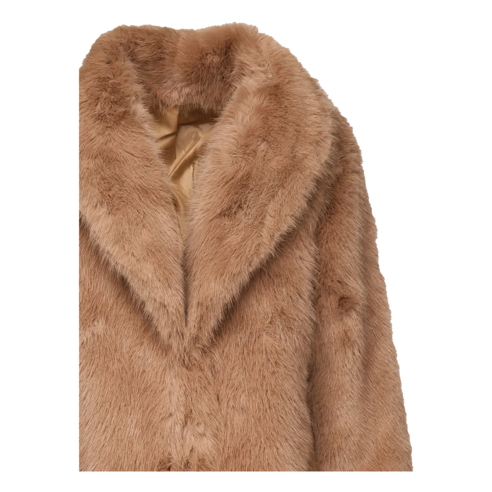 V73 Beige Bont V-Hals Jas met Zakken Beige Dames