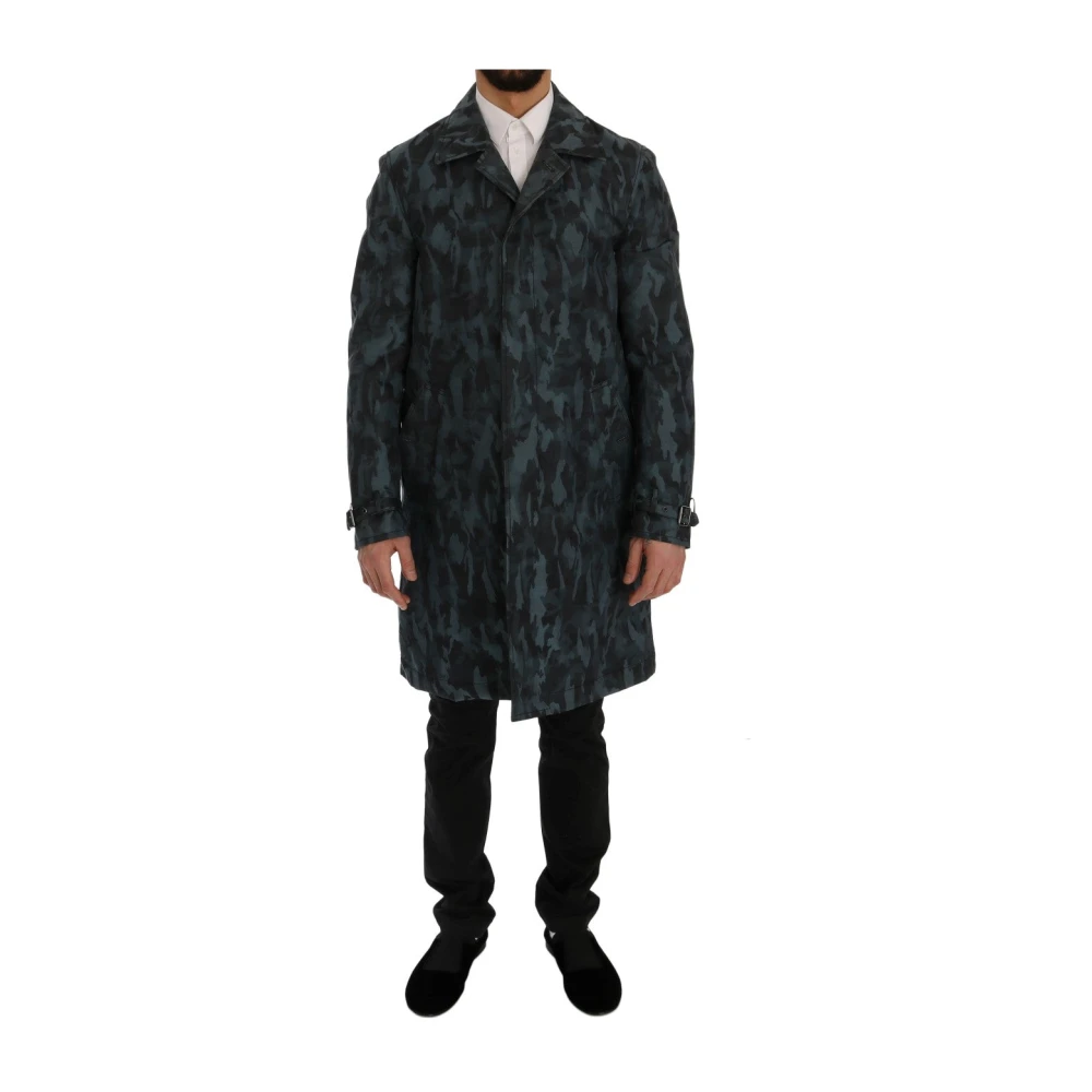 Dolce & Gabbana Men's Blue Camouflage Elegance Trenchcoat