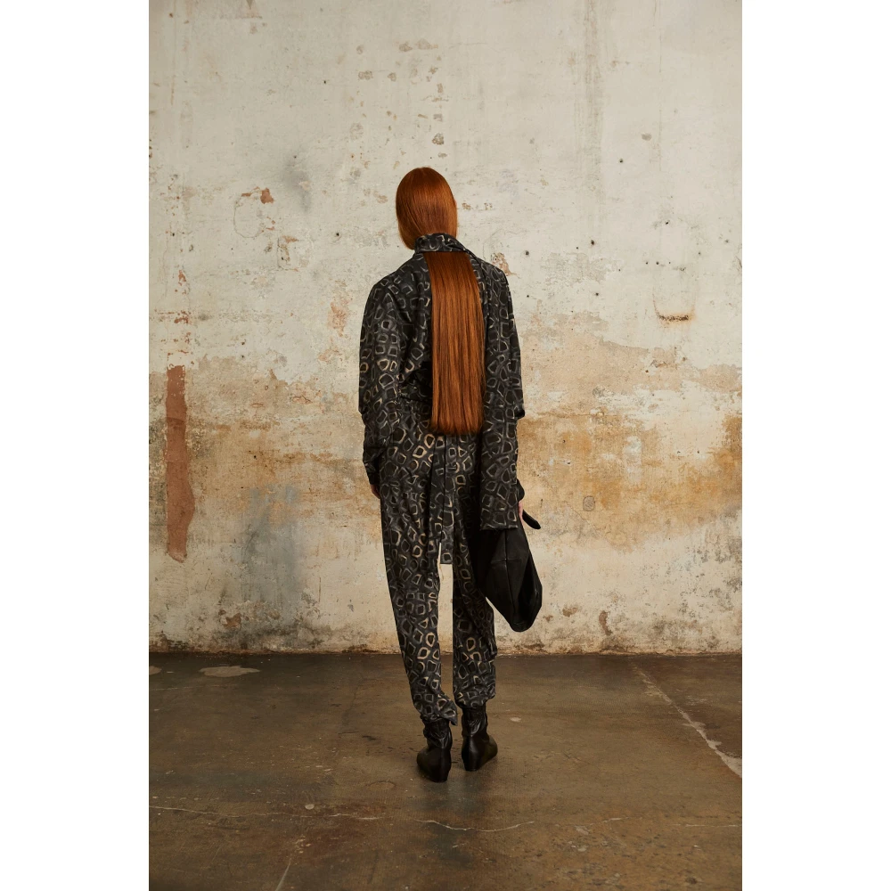 Cortana Zijden bedrukte stretchbroek met elastische taille Black Dames