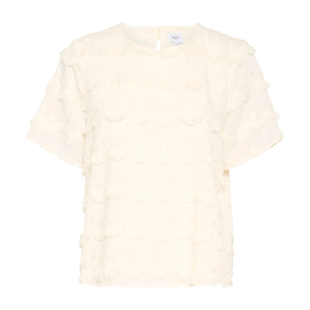 Saint Tropez Vrouwelijke Blouse met Korte Mouwen Blue Dames