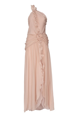 pink-one-shoulder-ruffle-dress