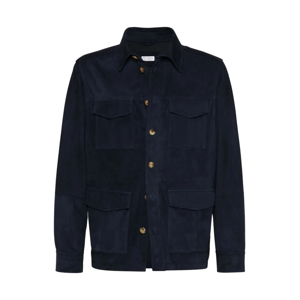 BRUNELLO CUCINELLI Navy Blauw Leren Buitenkleding Jas Blue Heren